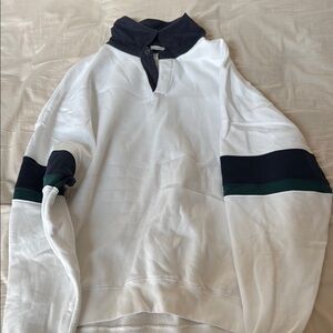 White and Navy and green Collared Abercrombie and Fitch Sweatshirt
